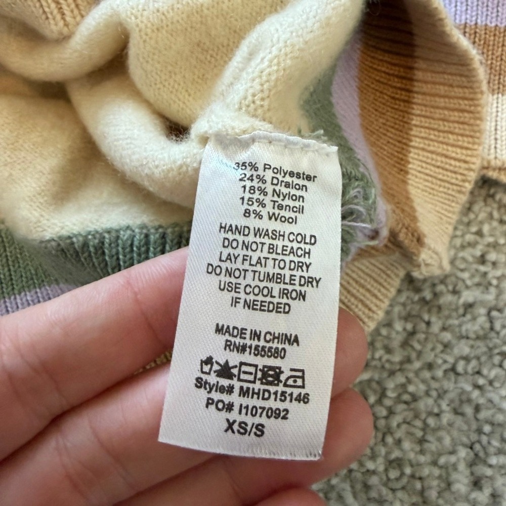 FP Movement SAMPLE Wool Blend Hoodie Womens S Beige Striped Casual Lounge‎ Cozy - Picture 5 of 8